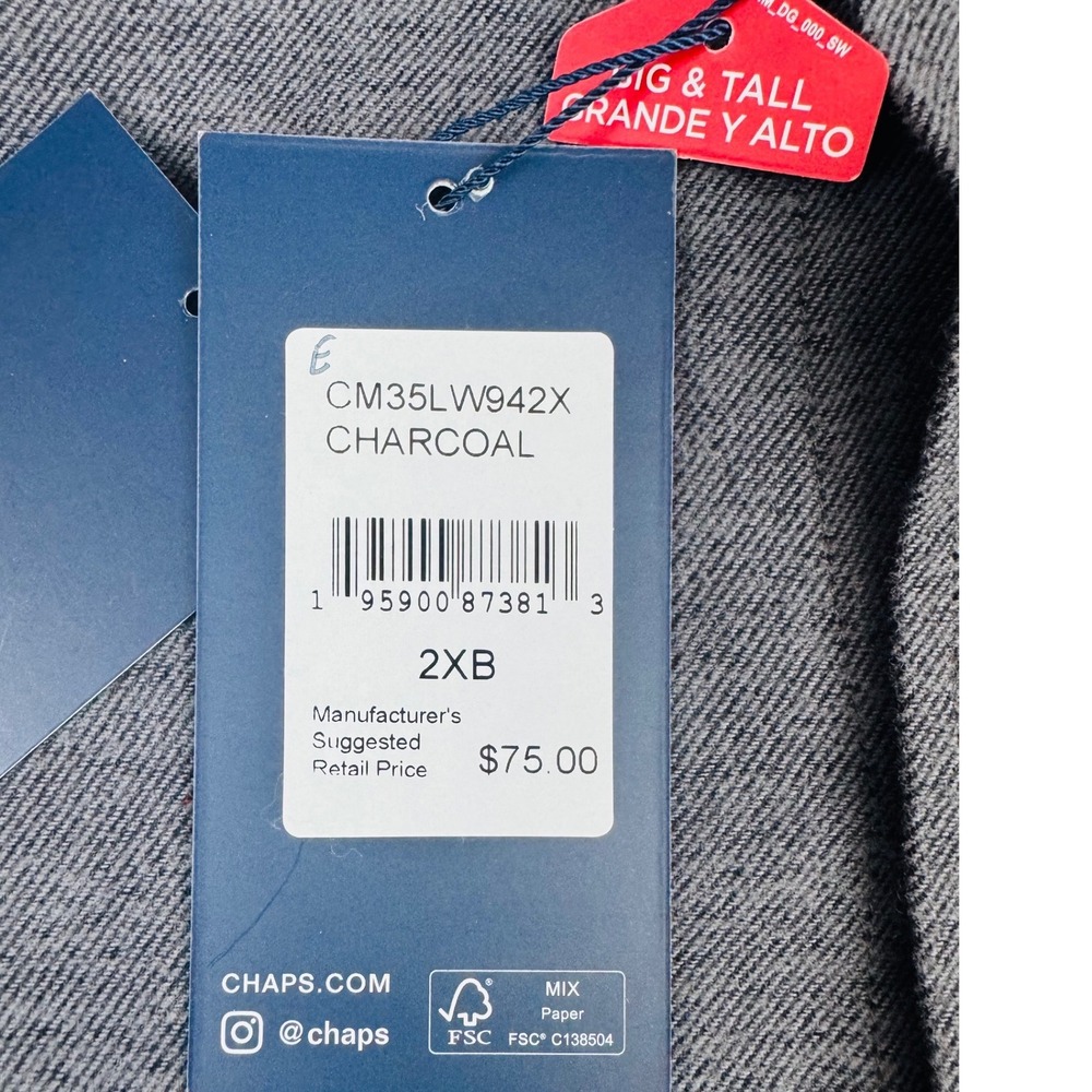 Chaps Mens 2XB Charcoal Grey Stretch Button Down Shirt Big & Tall NEW - Picture 8 of 13